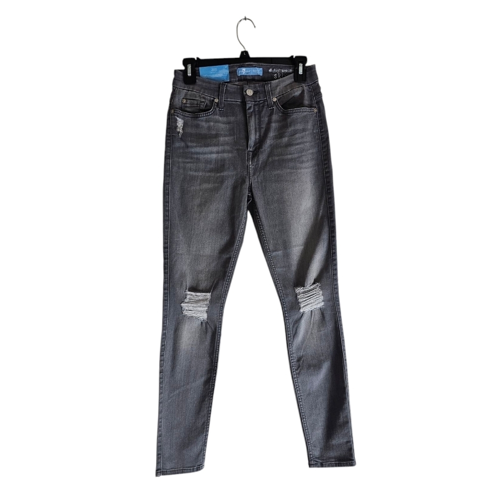7 For All Mankind Blair Highrise Ankle Super Skinny Distressed Gray Jeans 27 NWT